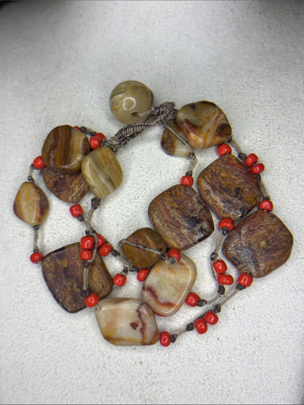 Natural Jasper Stone & Red Bead Wrap Bracelet